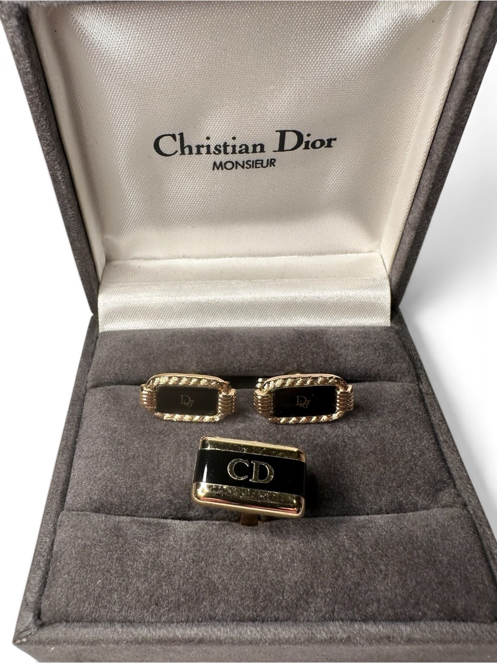 Vintage Christian Dior Monsieur Cufflink Pair + Extra Single With Box